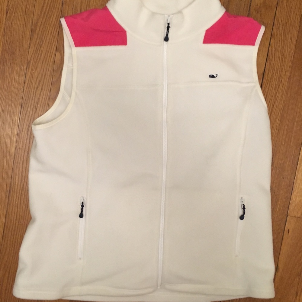 Vineyard Vines Whale Fleece Vest Ivory Pink XL